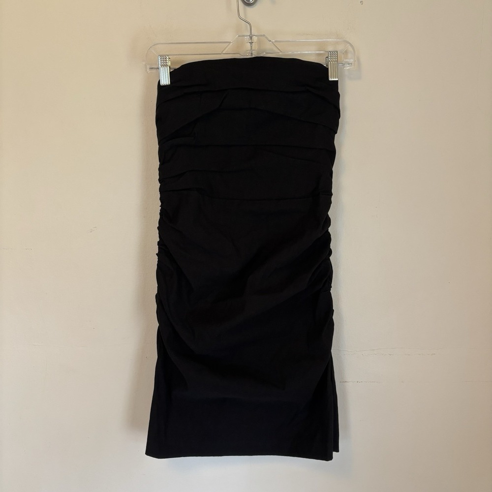 NEW Anthropologie Strapless Slim Mini Dress LBD Ruched S Party Club Cotton Linen